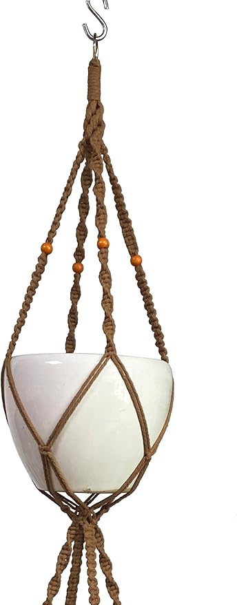 Macrame Plant Hanger & Holder, Hanging Planter 4 Legs Double Deck for 8 inch to 10 inch Two Pots Indoor Outdoor Hanging Planter Hemp Rope 67 Inch with Metal Ring (Brown)