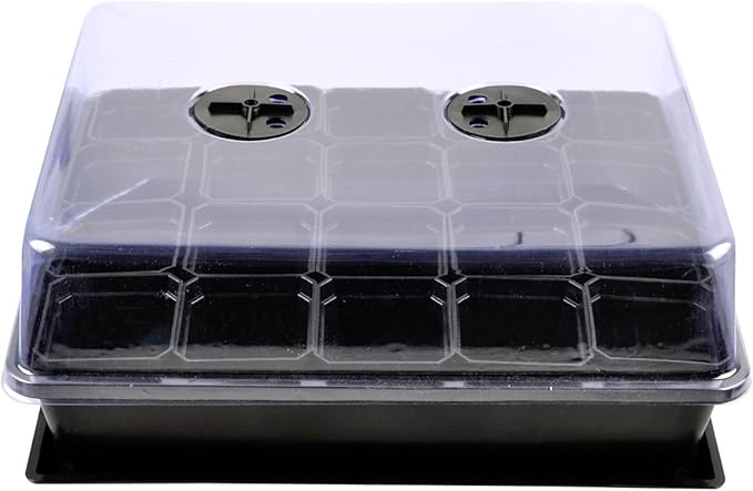 eZAKKA 37x30cm Seed Starter Tray Seed Seedling Starting Kit Plant Germination Kit Humidity Dome with 20 Pieces Square Seed Starter Pots (Black Pots)