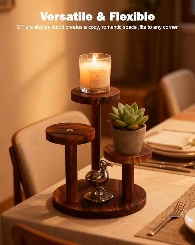 3 Tier Table Top Plant Stand Wooden Round,Small Window Sill Plant Shelf Indoor,Mini Desk Flower Succulent Stand Holder Rack,Little Display Stand for Desktop,Windowsill,Countertop,Kitchen,Oil Painting