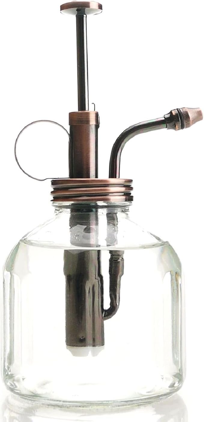 Plant Mister- Clear Glass Bottle & Brass Sprayer (Antique Copper)