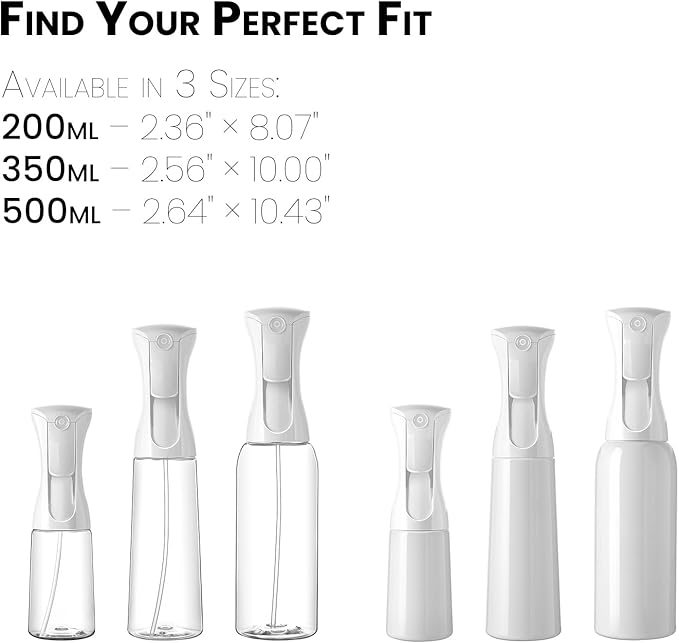 Mistifi Fine Mist Water Spray Bottle – Continuous Refillable Mister for Plants, Beauty, Cleaning & Home Use(200ml 2Pcs, Transparent bottle)