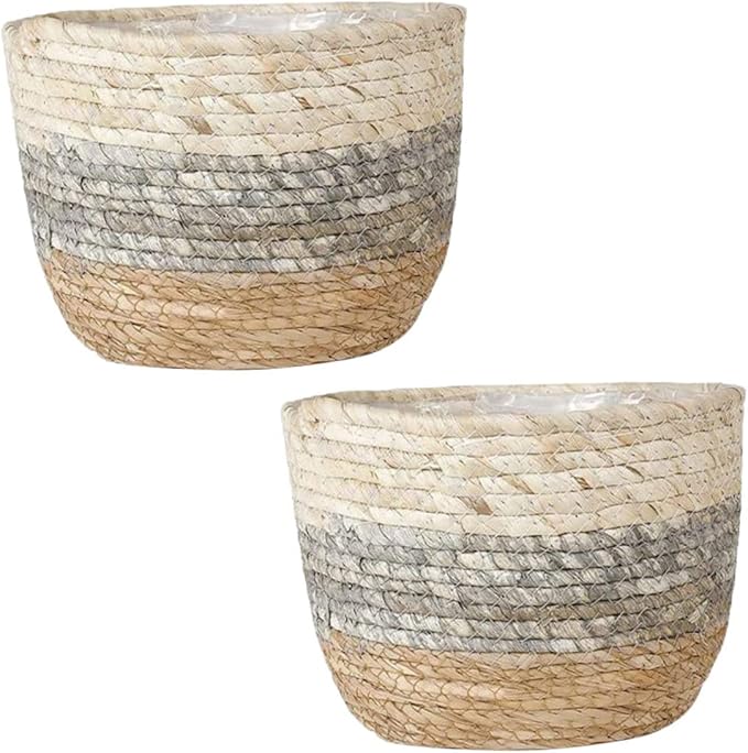 Angoily 2pcs Flower Basket Small Planter Rattan Baskets for Storage Rustic Plant Seagrass Plant Pot Wicker Planter Straw Woven s Weaving s Desktop