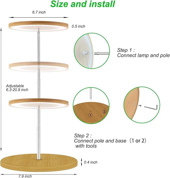 yadoker Plant Grow Light for Indoor Plant,Bamboo Mini LED Grow Light Garden,Height Adjustable,Automatic Timer with 8/12/16 Hours