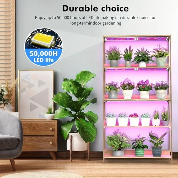 Under Cabinet Grow Light, 616 LEDs Plant Grow Lights for Shelf, with 3/9/12H Timer, 43W Full Spectrum Led Grow Light, 10 Dimmable Levels, for Seedling, Veg, Succulents -4PCS