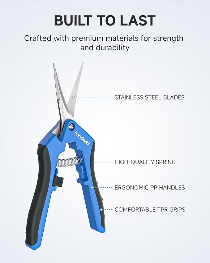 Fondwell 6.5" Pruning Shears Trimming Scissors: 2 Pack Straight & Curved Garden Snips with Micro Tip - Premium Plant Clippers for Precision Cutting