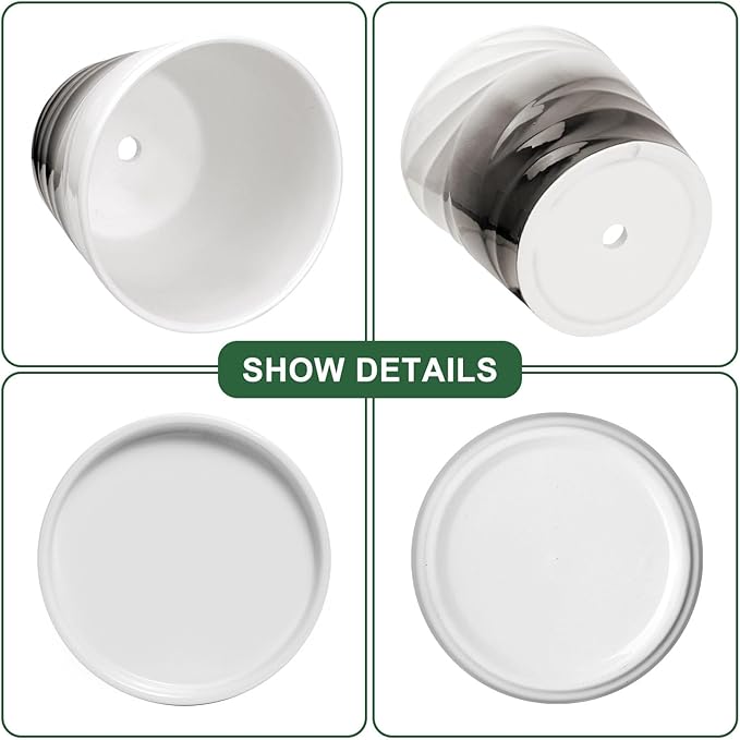 Ceramic Plant Pots,6.7 + 5.5 Inch,Ceramic Flower Pots,Planters with Drainage Hole and Saucer,Planters for Indoor Plants(Dark Gray+White)