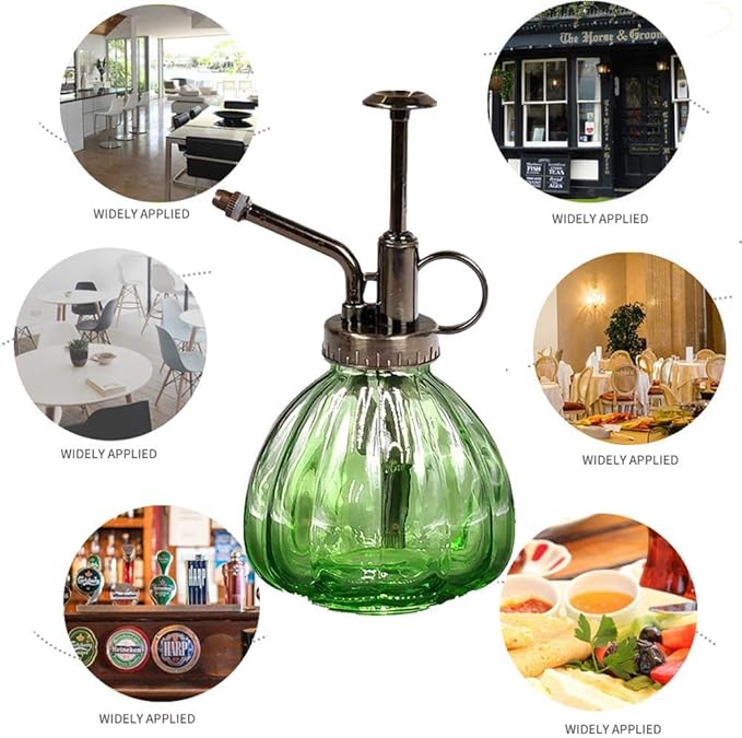 Mr. Glass Water Plant Spray Bottle 6.3 Inch Tall Round Retro Style Pumpkin Shape Moisturizing Atomizer for Plant Fine Mist Cleaning Solution Hairdressing Sprayer Houseplant Red (Green)