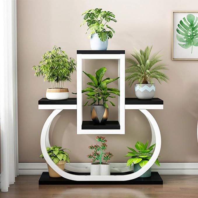 4 Tier Plant Stand Indoor, Multi Layered Iron Flower Pot Racks for Plants Multiple, Large Metal Tall Curved Oval Plant Shelf, Multiple Organizer for Garden Patio Lawn Balcony Office