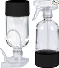 2 Pack 360° Glass Spray Bottles with Silicone Sleeve, 16 oz Empty Refillable Containers with Adjustable Spray Nozzles, Spray Bottles for Hair, Cleaning Solutions and Plants Black