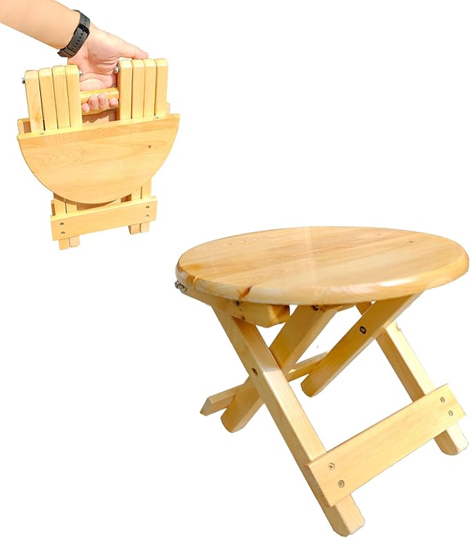 Folding Wooden Step Stool, Fully Assembled Foldable Stool, Multi-Purpose Side Table & Foot Rest for Kitchen Bathroom Bedroom Adults Kids, Anti-Slip Stable Space-Saving