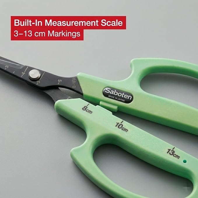 Saboten Fluorine Coated Straight Blade Trimming Scissors Green PT-1 160mm Precision Gardening Bonsai and Floral Shears Made in Japan