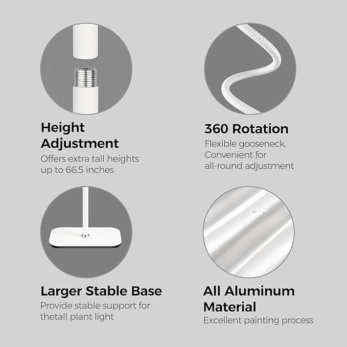 Plant Grow Light for Indoor, Full Spectrum Dual Heads Grow Light, 66.5in Extendable Stand,144 LEDs,10-Level Dimmable, Auto Timer, Adjustable Gooseneck Floor Lamp for Tall Large Plants