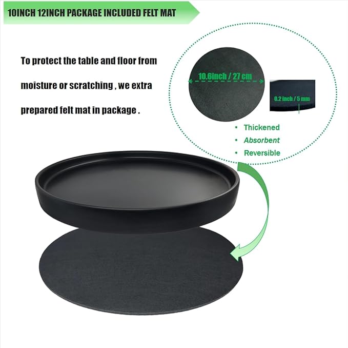 Yukfona Ceramic Plant Saucer Pot Tray 10 Inch, Planter Saucers 4 5 6 7 8 9 10 11 12 13 Inch for Indoors Outdoor, Durable Sturdy Flower Drainage drip Water Tray for Glazed Pots Base (10.7 Inch-Black)