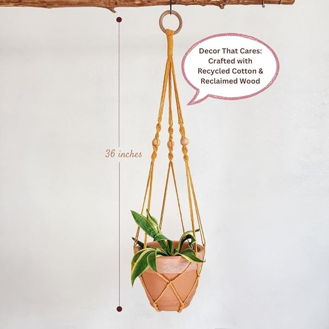 Macrame plant hanger 3ft beaded plant hanger for pots 4-8” for live plants indoor and outdoor decor hanging plant holder Boho décor Plant stand indoor Hanging planter for plant pots (Sunshine Yellow)