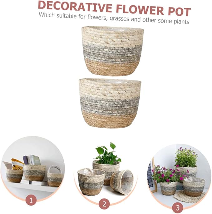 Angoily 2pcs Flower Basket Small Planter Rattan Baskets for Storage Rustic Plant Seagrass Plant Pot Wicker Planter Straw Woven s Weaving s Desktop