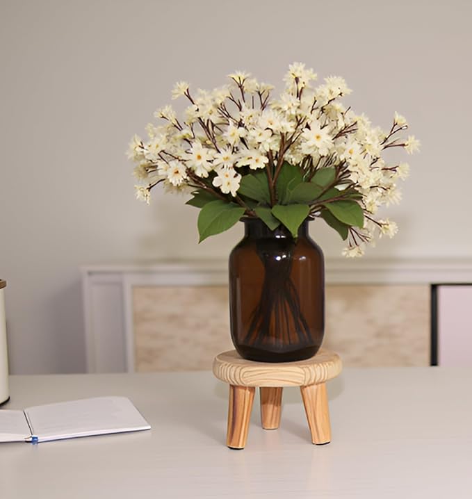 2Pcs Small Wooden Stools for Plants, Wood Stool Plant Stand, 8inch Solid Wood Garden Plant Pot Riser, Mini Round Flower Display Stand Plant Holder Indoor for Home Bonsai Potted Decor (Beige, M)