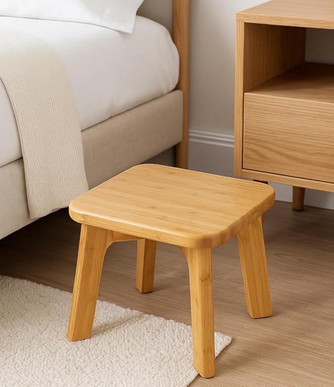Bamboo Wooden Step Stools for Adults Anti-Slip Kids Stool 300lbs Capacity, Great for Kitchen Bathroom Bedroom
