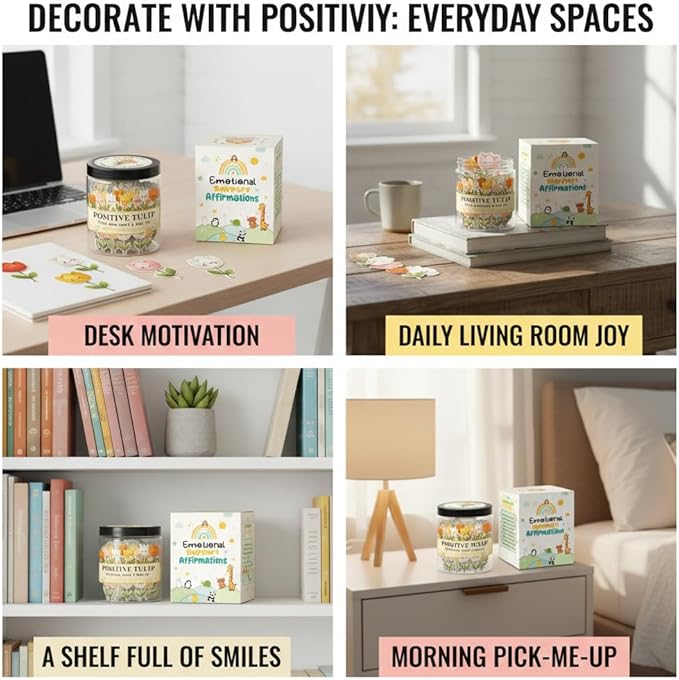 Positive Tulip Jar with 60 Affirmation Cards, Inspirational Gifts and Teacher Desk Decor, Tulips Flowers Themed Gift for Women, Stress Relief and Daily Positivity, Staff Appreciation Gifts