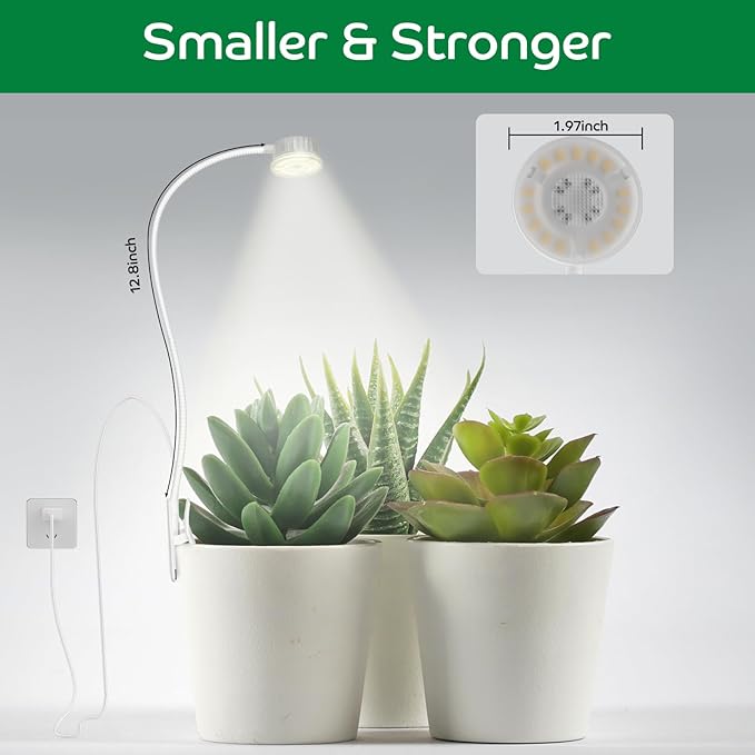 Grow Lights for Indoor Plants, Clip on Full Spectrum Plant Light, Plant Grow Lights Indoor with Adjustable Gooseneck and 10-Level Dimming, 3/9/12H Timer for Office Home (2 Packs)