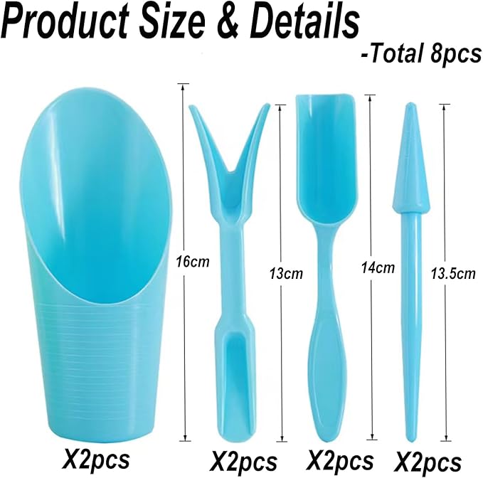 8pcs Potting Soil Scoop for Indoor Plants, Garden Tiny Plant Shovel Hand Tools Transplanting Succulent Cultivation Digging Bonsai Soil Scoops Kits,2 Sets Blue