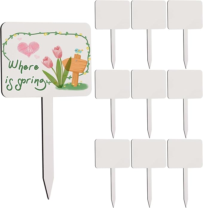 AUEAR, 10 Pack Sublimation Plant Label Stakes Tree Tags MDF Garden Markers for Outdoor Signs
