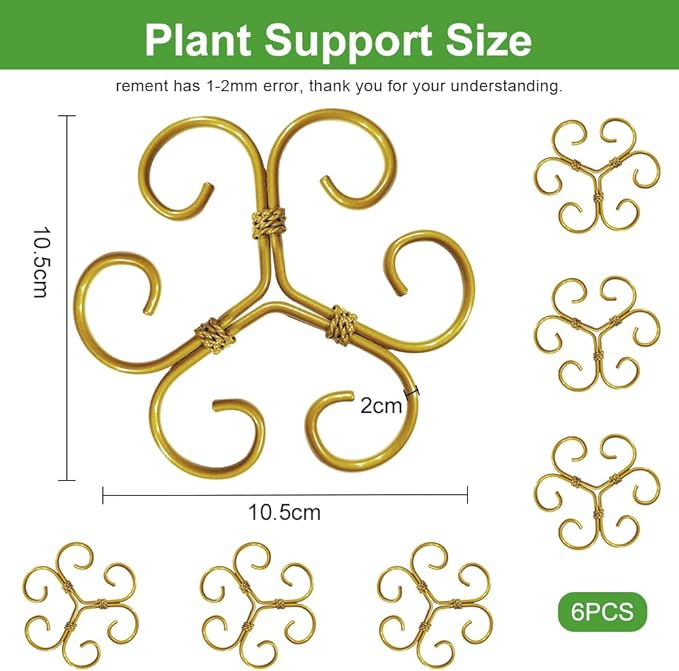 BADAO 6pcs Monstera Plant Support,Iron Stabilizer Grapple Holder for Indoor Plants,Outdoor Moss Pole Monstera Plant Support for Garden Flower Arranger(Gold)