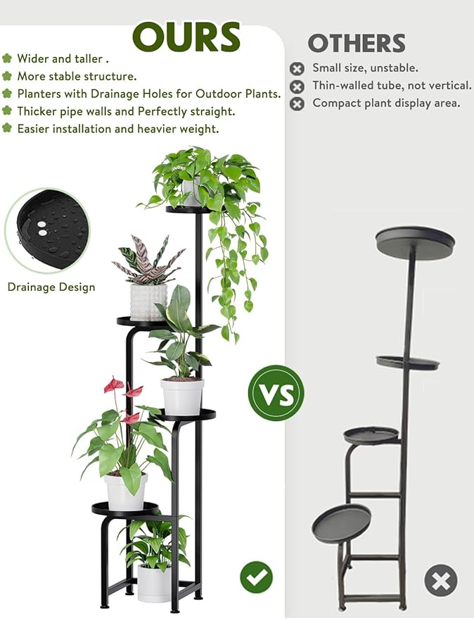 TOSKING 4 Tier Corner Plant Stand Indoor &Outdoor, Heavy Duty Metal Flower Pot Holder Shelf for Multiple Plants, Space Saving ,Tall Metal Plant Stand with Drainage Holes for Outdoor Use,Tiered Display for Patio, Garden, Balcony, Living Room Decor (Blac...