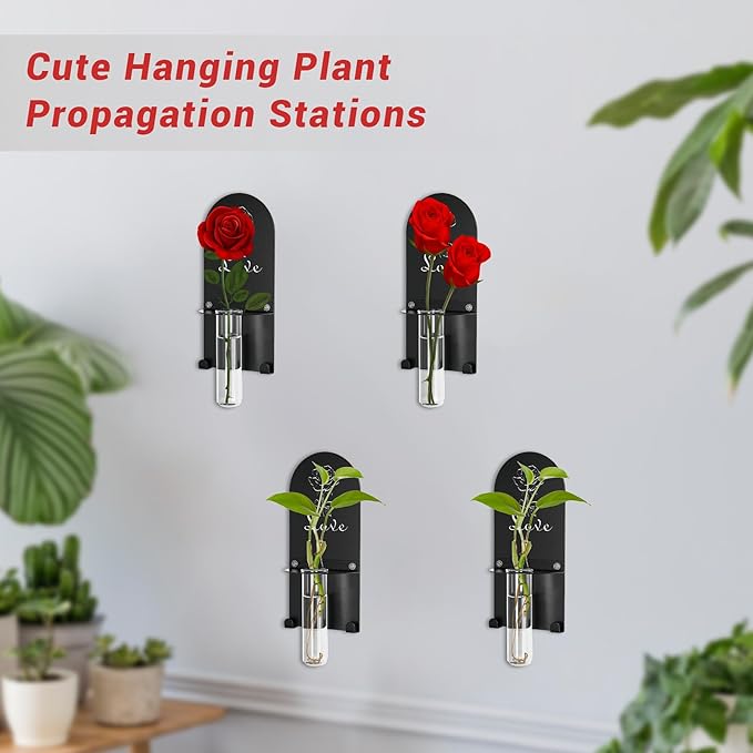 Wall Mount Glass Vase,Glass Plant Propagation Hanging Propagation Station Planters for Wall Decor,Clear Glass on Metal Base,Decorative Hanging Planter for Indoor Hydroponic Propagated Plant Holder(2)