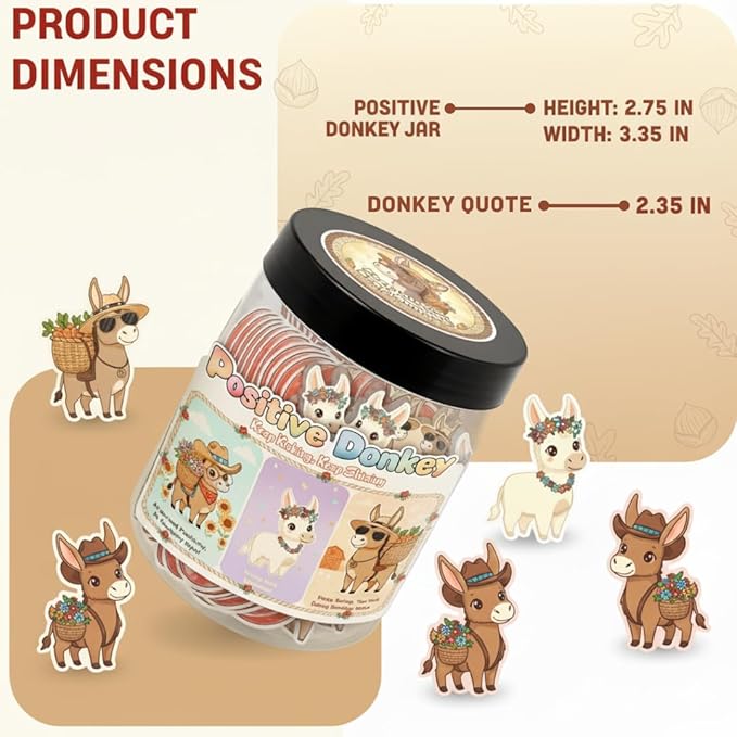 Positive Donkey Christmas Jar, Funny Emotional Support Gift for Men and Women, Christmas Gifts for Coworkers Teachers and Bosses, Holiday Motivation Home Office Decor