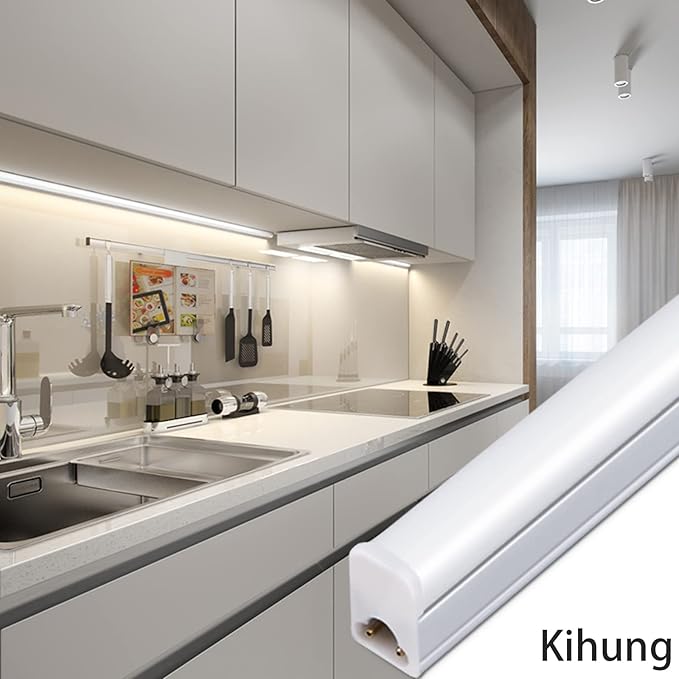 Kihung 8 Pack LED Shop Light Fixture 2FT 6500K 10W 1100LM, T5 Super Bright White LED Tube Strip for Garage, Workshop, Ceiling, Under Cabinet Light, Frosted Cover, Linkable, with ON/Off Switch