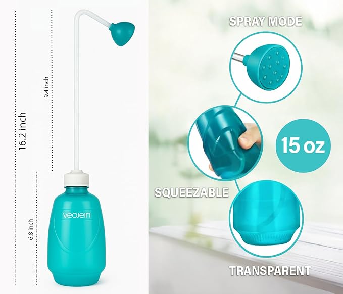 VEOJEIN Plant Watering Squeeze Bottle [16,2", Pack of 2], Long Spout Watering Can for Hanging Plants, Original Extended Design for Hard-to-Reach Plants Indoor & Outdoor Watering, 15 oz (Teal)