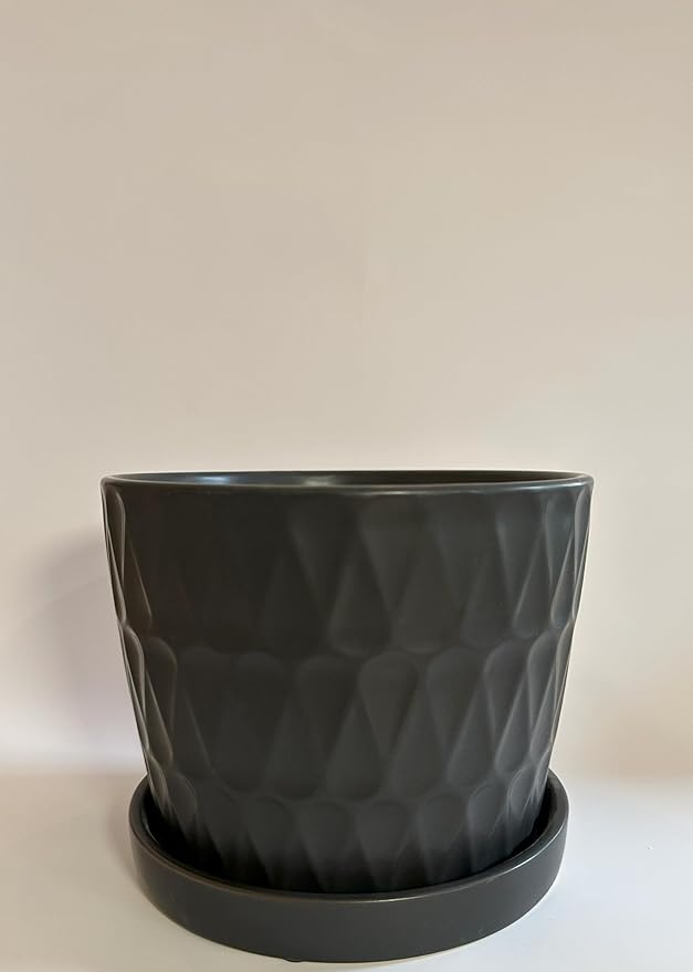 Garden & Home Matte Grey 8 inch Indoor Ceramic Planter with an Attached Saucer and Drainage Hole. Perfect Plant Pot for All House Plants, Herbs, and Flowers