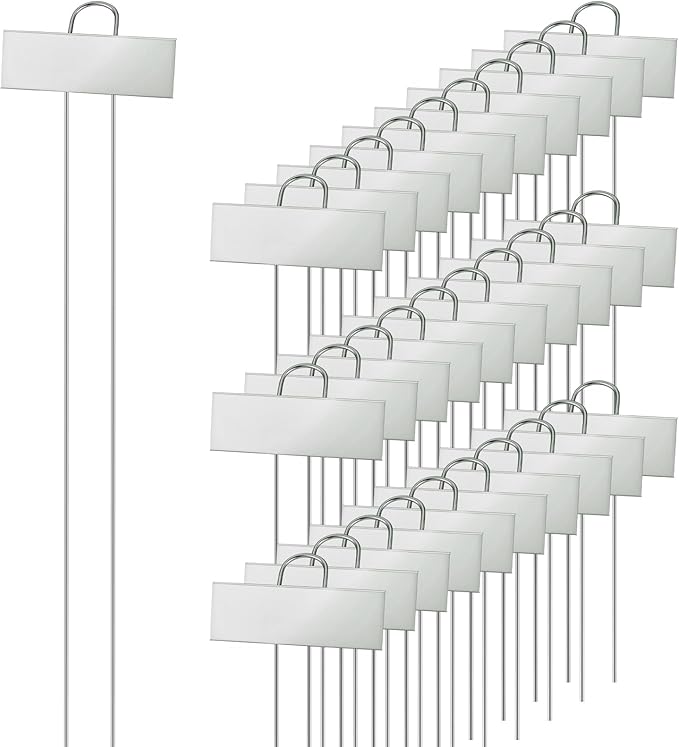 Duraaamo 30 Pcs Metal Large Plant Label Stakes 21" H Garden Labels Marker Sign Reusable Metal Name Stakes Plant Tags for Outdoor Garden Waterproof Seedlings Herbs Vegetable Greenhouse Sliver