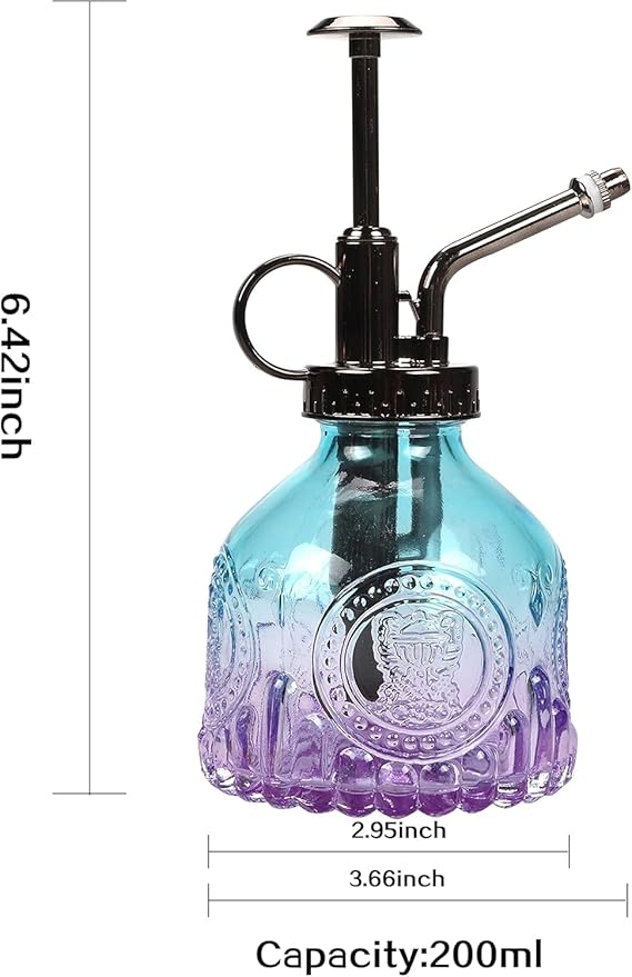 Glass Plant Mister Spray Bottle 200ML Watering Bottle with Top Pump Watering Can for Indoor Outdoor House Plants,Flowers (Blue-Purple)