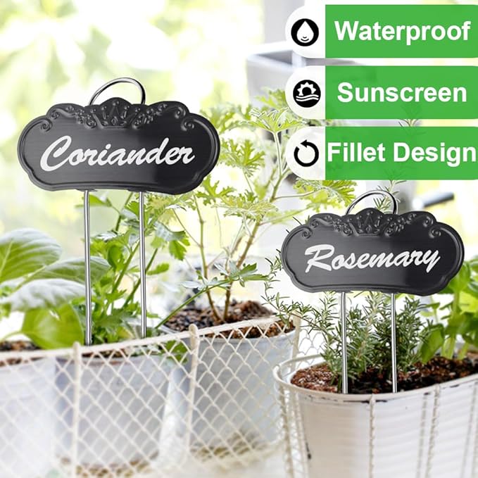 Metal Plant Labels,Tall Outdoor Garden Markers for Flower, Fruit and Vegetable, 304 Stainless Steel Weatherproof Signs (25 Packs, 4" x 1.9", Black)