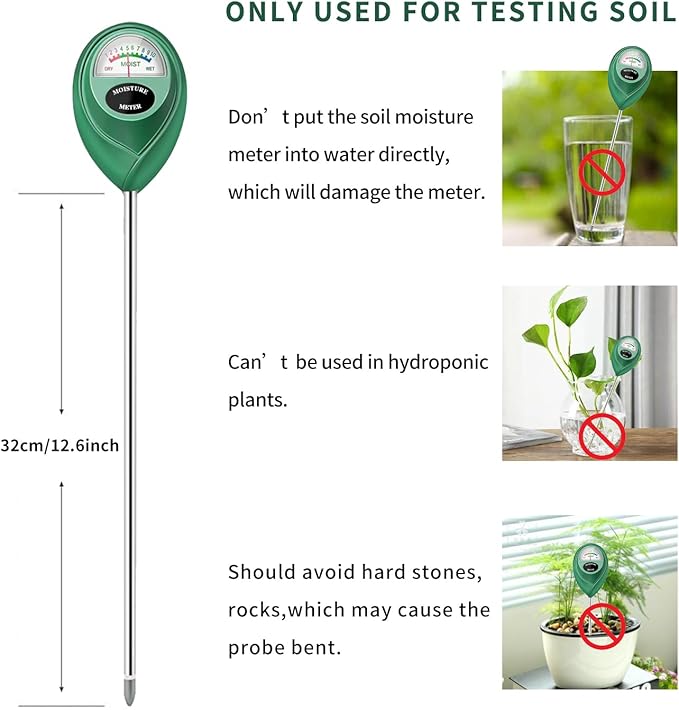Censinda Soil Moisture Meter, 2 Pack Long Probe Soil Moisture Monitor for House Plants, Soil Hygrometer Moisture Sensor for Indoor & Outdoor, Garden, Farm, Lawn Plant Care, No Battery Needed(Green)