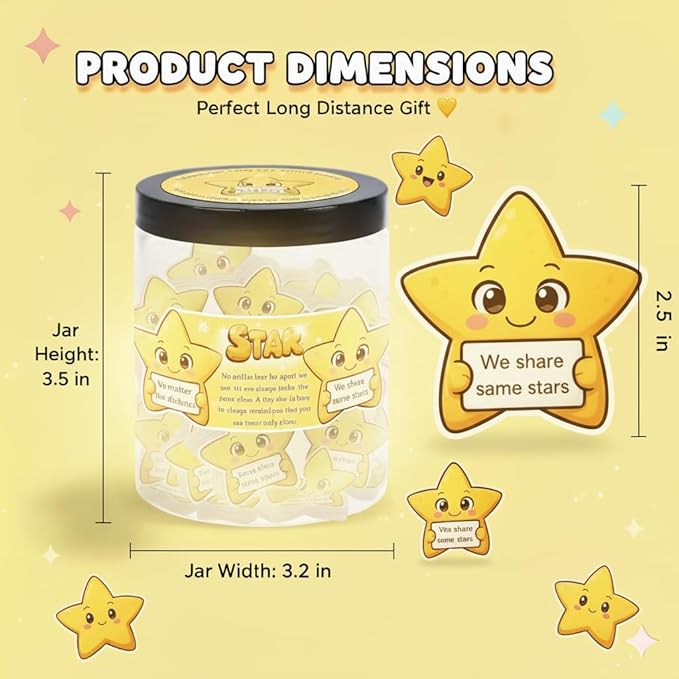 Long Distance Relationship Gift - Positive Star Jar with 60 Affirmation Cards, Moving Away Friendship, Star Gifts for Friend Couple Boyfriend Girlfriend Coworker, Inspirational Keepsake