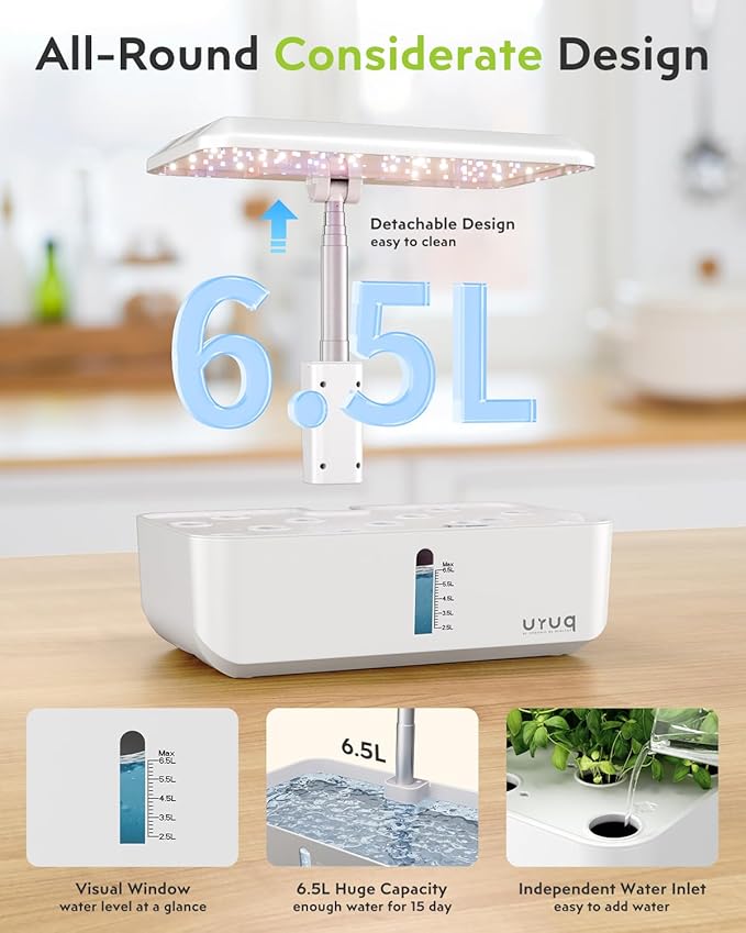 URUQ Hydroponics Growing System Garden: 12 Pods Indoor Gardening System with Custom Time Grow Light Height Adjustable Quiet Plants Germination Kit - Gardening Gifts White