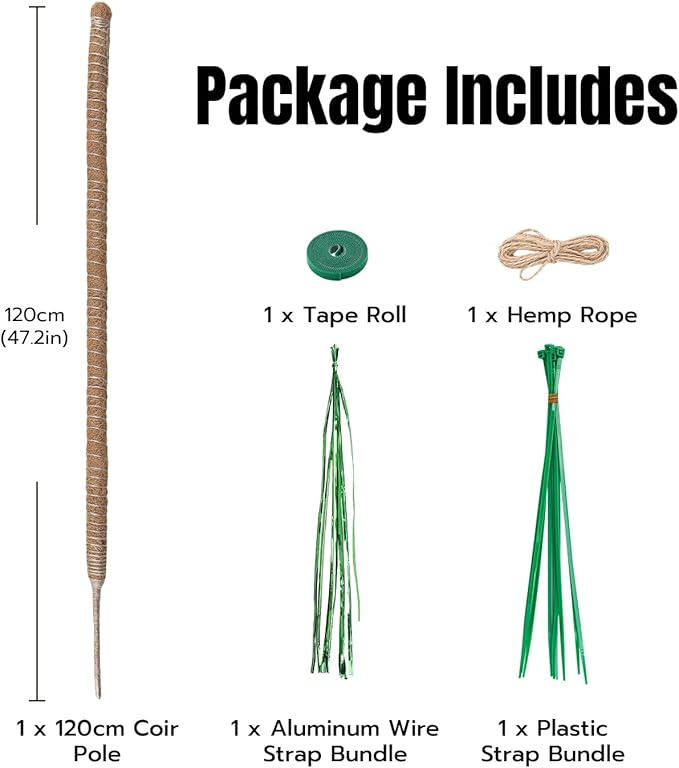 Mcbazel 47 Inch Moss Pole for Plants Monstera, Monstera Plant Support Stick, Bold Version Bendable Moss Poles Plant Support Stick for Large Climbing Plants, Stick Support Stake Kit for Potted Plants