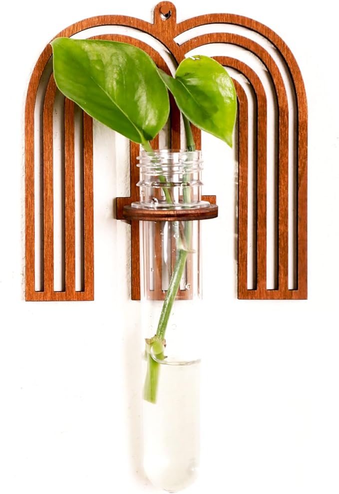 Wood Letter M Wall Propagation Station Lightweight Decorative Plant Holder for Small Cuttings, Removable Adhesive Wall Decor for Bedroom, Nursery, Office