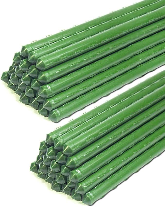 Sturdy Metal Garden Stakes 6 Ft Plastic Coated Steel Plant Sticks Tomato Stakes,Pack of 50