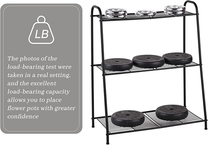 Kitsanery Metal Plant Stand Indoor Outdoor for Multiple Plants,3 Tier Plant Shelf,Large Heavy Duty Flower Holder Ladder Plant for Living Room, Patio, Balcony (Black)