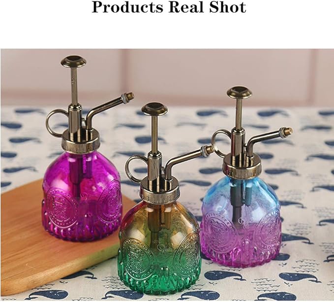 Plant Mister Glass Spray Bottle Small Plant Watering Can 6.4" Tall Retro Indoor Watering Can Bronze Plastic Top Pump for Garden Indoor Plant Sprayer (Brown)