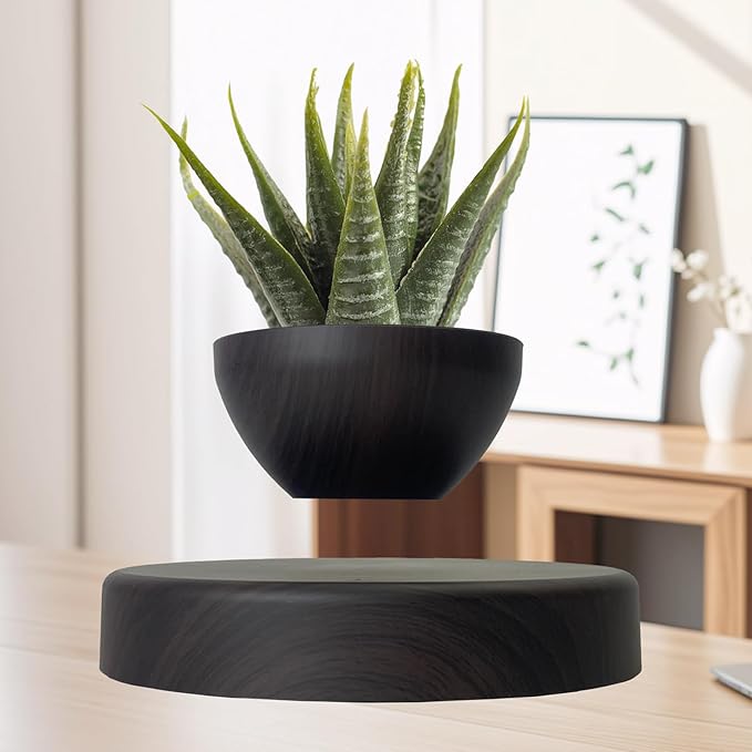 Magnetic Levitatng Plant Pot, Floating Plant Pot, Small Bonsai Pot for Succulent, Levitating Decoration for Home Office(Dark Brown)