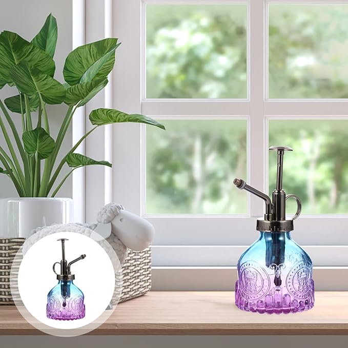 UPKOCH Vintage Glass Plant Mister Indoor Spray Bottle, Blue Purple Small Misting Watering Can for Orchid Succulents, Decorative Sprayer