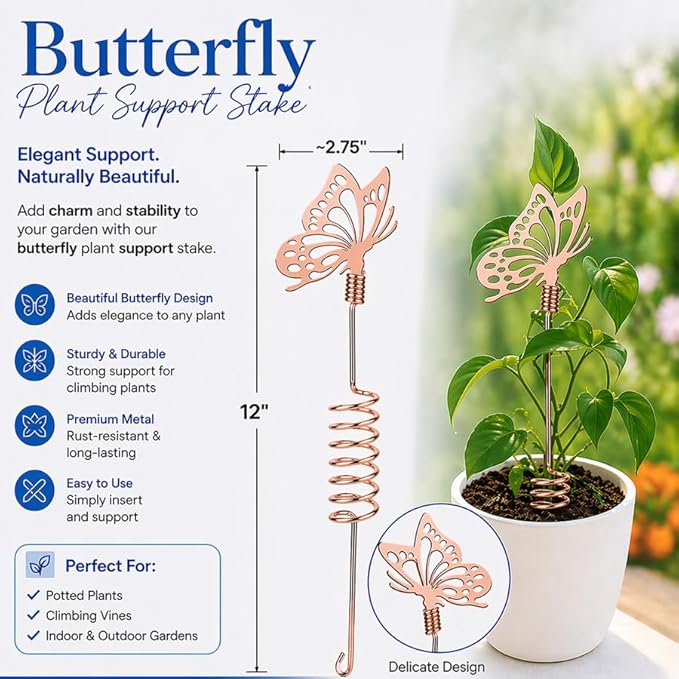 Decorative Garden Stakes for Plants – Butterfly Copper Garden Stakes (3-Pack) – Unique Garden Decor Gift for Gardeners, Outdoor Gardens, Raised Beds & Indoor Plants – Electroculture Plant Stakes