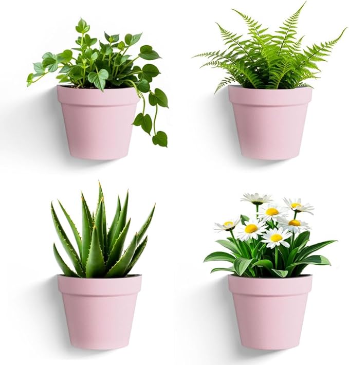 Asnext 2 Pack Plastic Wall Planter for Indoor Plants, 7.5 Inch Hanging Wall Planter Pots, Wall Mounted Succulent Planters (Pink)
