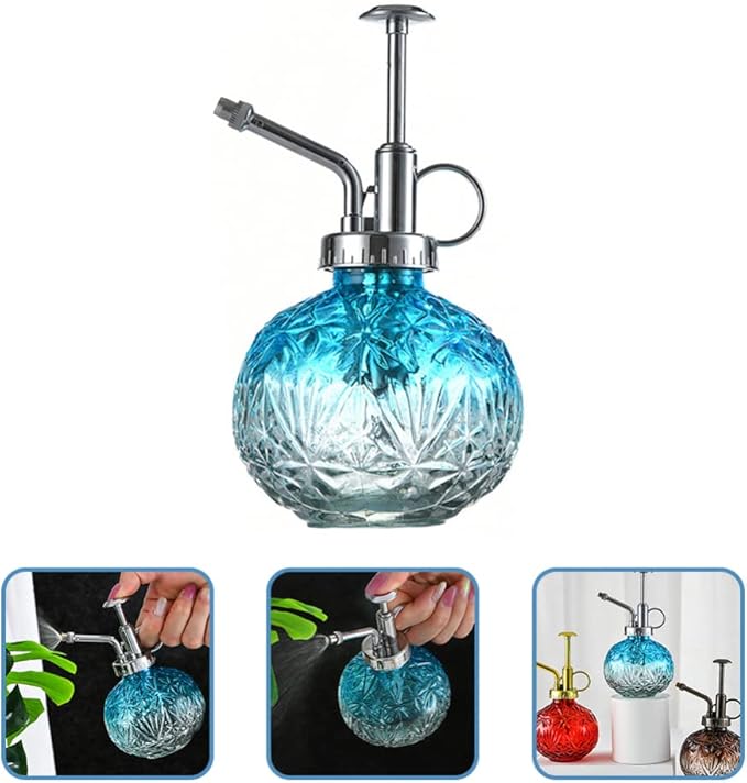 Gadpiparty Glass Plant Mister Watering can with Pump Sprayer for Indoor Outdoor Succulent Plants Mini Bonsai Trees Portable Refillable Mister Spray Bottle