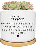 for Mom, Small Ceramic Succulent Planter Pot with Bamboo Tray, 3.5 Inch Round Flower Pot, Birthday Gifts for Mom from Daughter Son