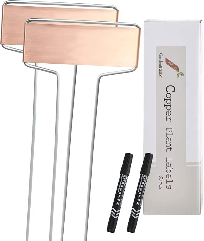 30 Copper Garden Plant Tags Planting Labels Reusable Gardening Markers with 2 Marker Pens for Patio Vegetable Herbs Flowers Nursery Seeding 10.8''